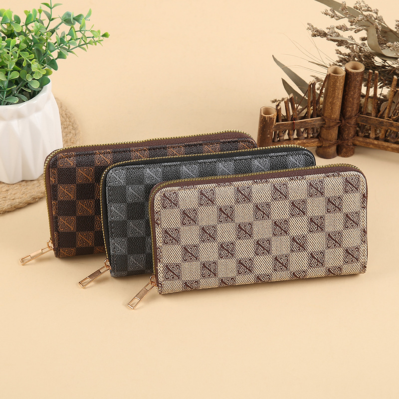 Wholesale and retail of retro monogram single-zipper wallets, printed long ladies' wallets, large-capacity storage wallets