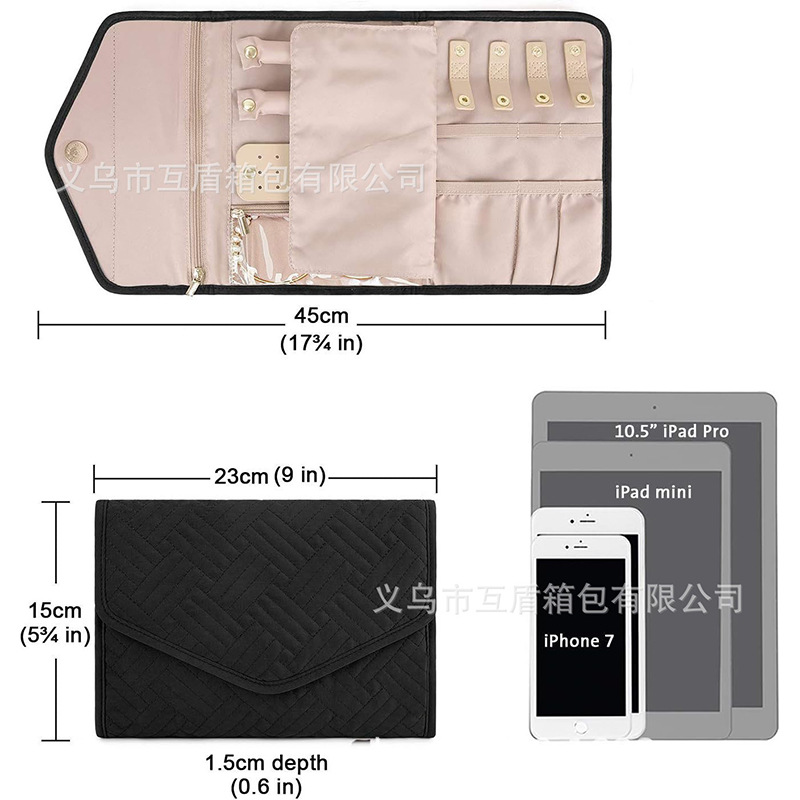 Travel jewelry storage box, roll-type foldable jewelry box, suitable for travel rings, necklaces, bracelets details Picture