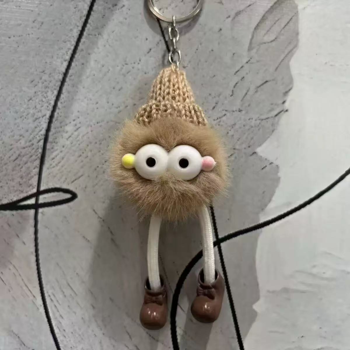 Korean Instagram long-legged imitation rex rabbit fur small coal ball car keychain pendant, popular plush schoolbag hanging gift details Picture