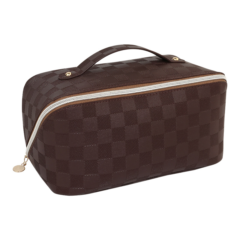 PU leather travel toiletry bag, storage bag wholesale, high appearance level checkerboard makeup bag, large capacity portable pillow bag Item Picture