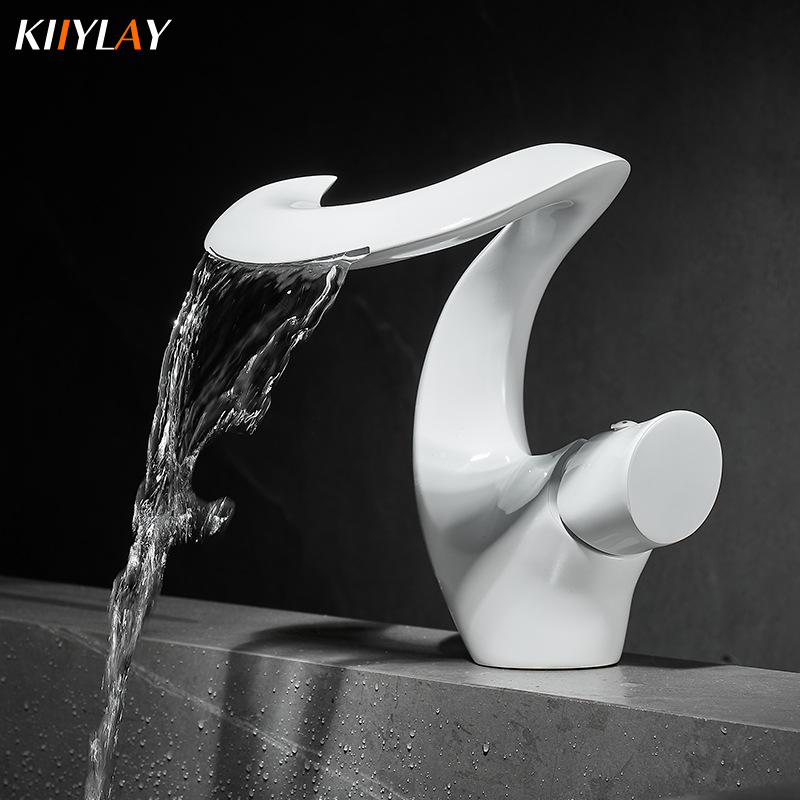 Bathroom basin faucet, cold and hot brass, creative washbasin, waterfall-style single-hole under-sink, household full figure