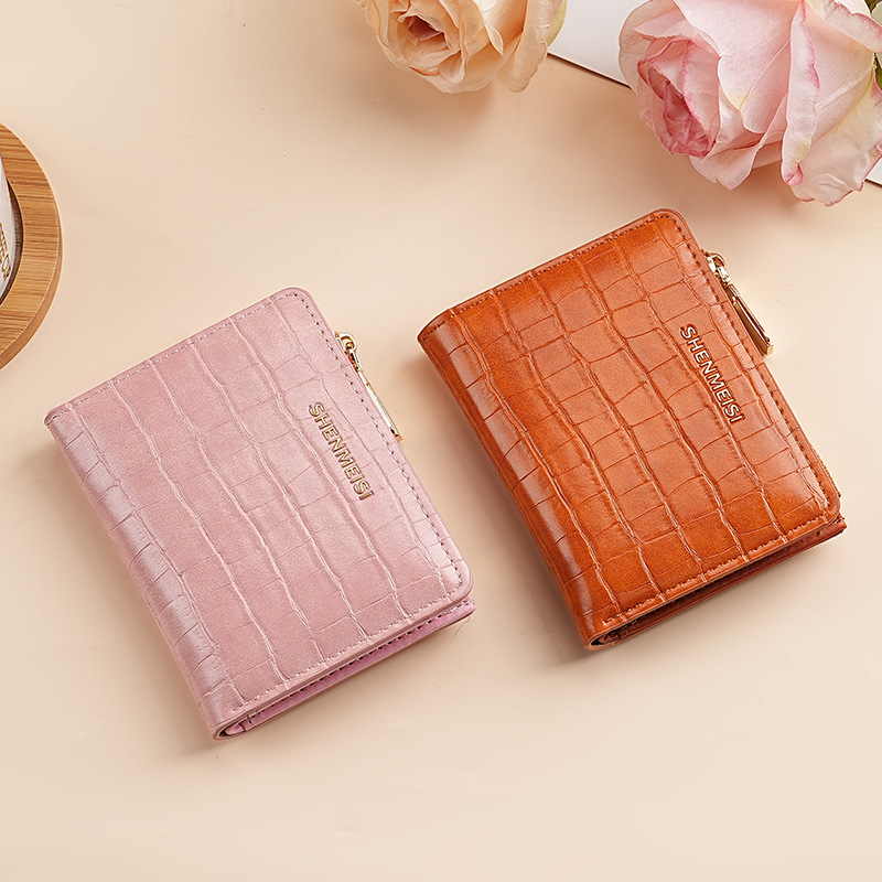 New short women's wallet, cross-border stone-patterned two-fold zipper coin purse, fashionable card case, wallet, ticket holder for women full figure