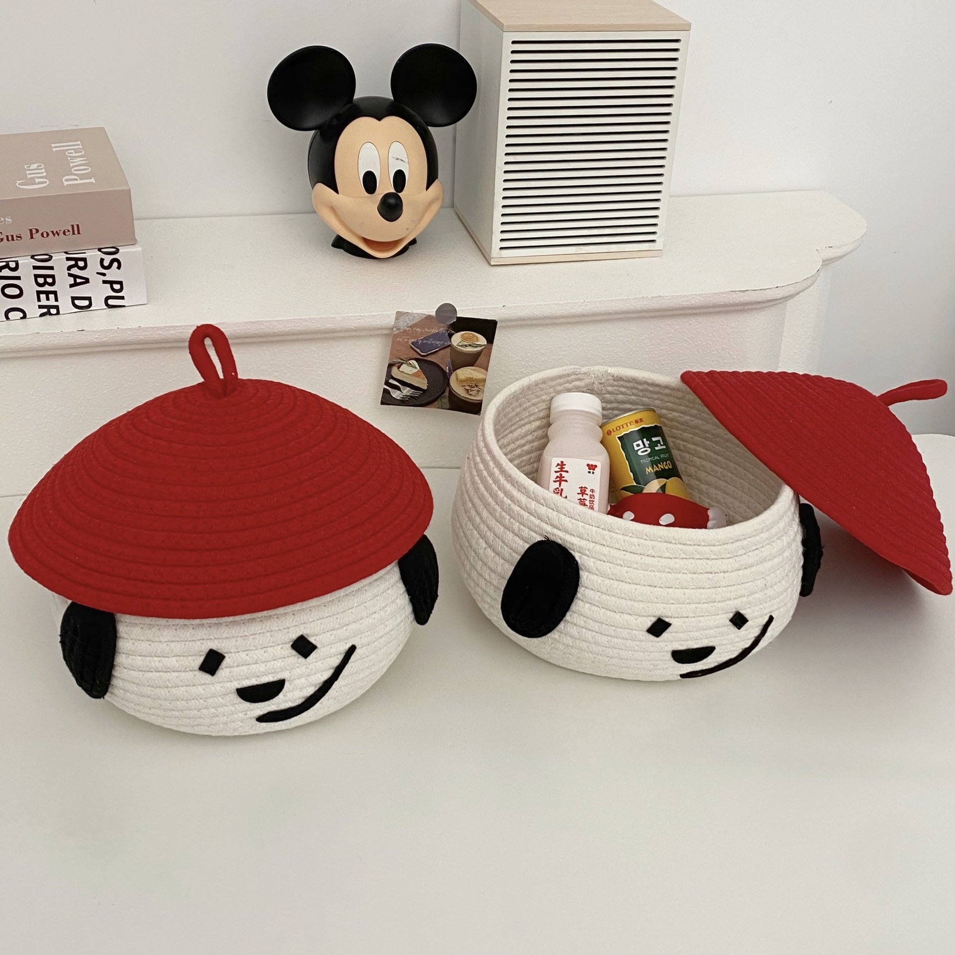Cute crooked-mouthed cotton thread basket, home covered miscellaneous storage woven basket, desktop dust-proof decorative item storage basket, storage basket details Picture