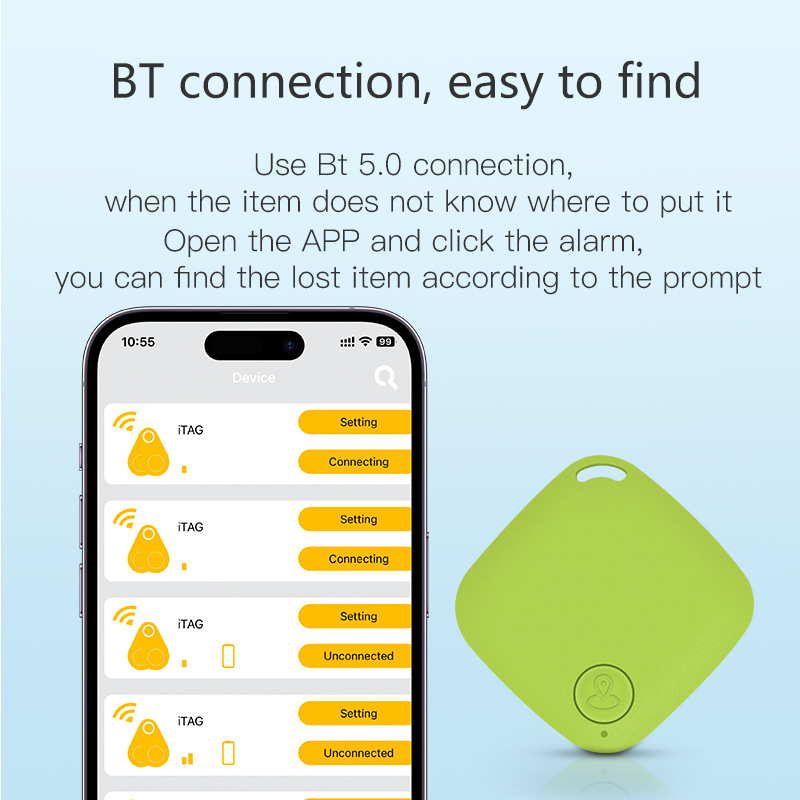 Wholesale of cross-border diamond-shaped Bluetooth anti-loss device, intelligent anti-wandering alarm, two-way positioning pet key 5.0 Specification drawing