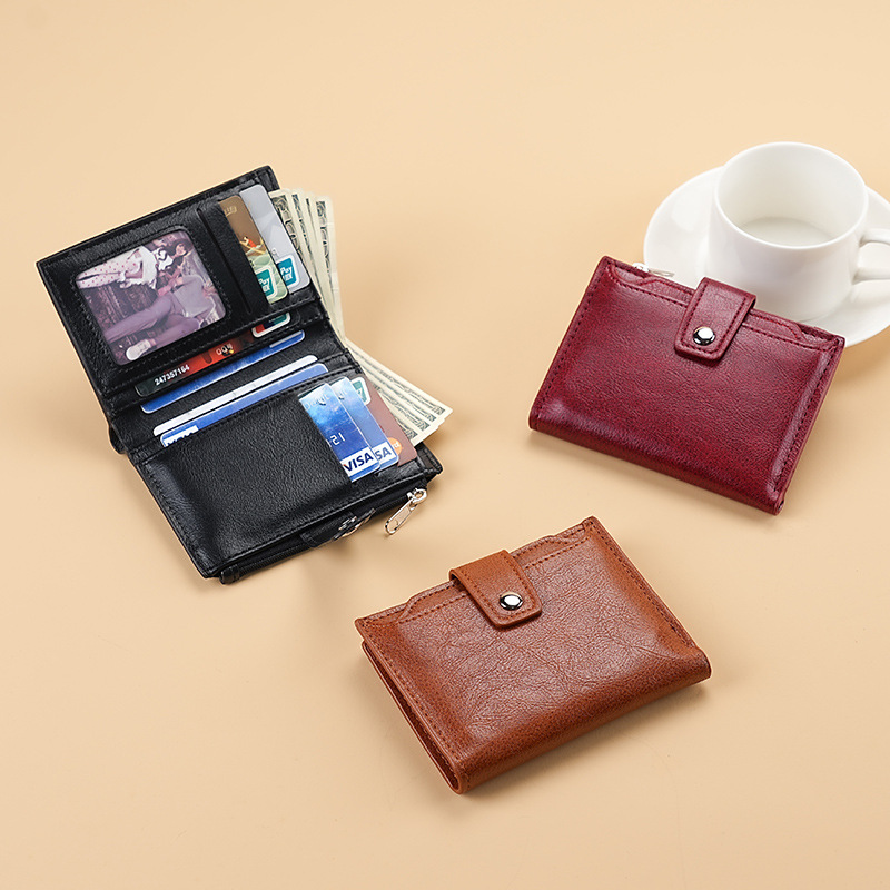 Men's wallet, genuine leather short wallet, card case, trendy brand cowhide men's wallet, horizontal business style full figure