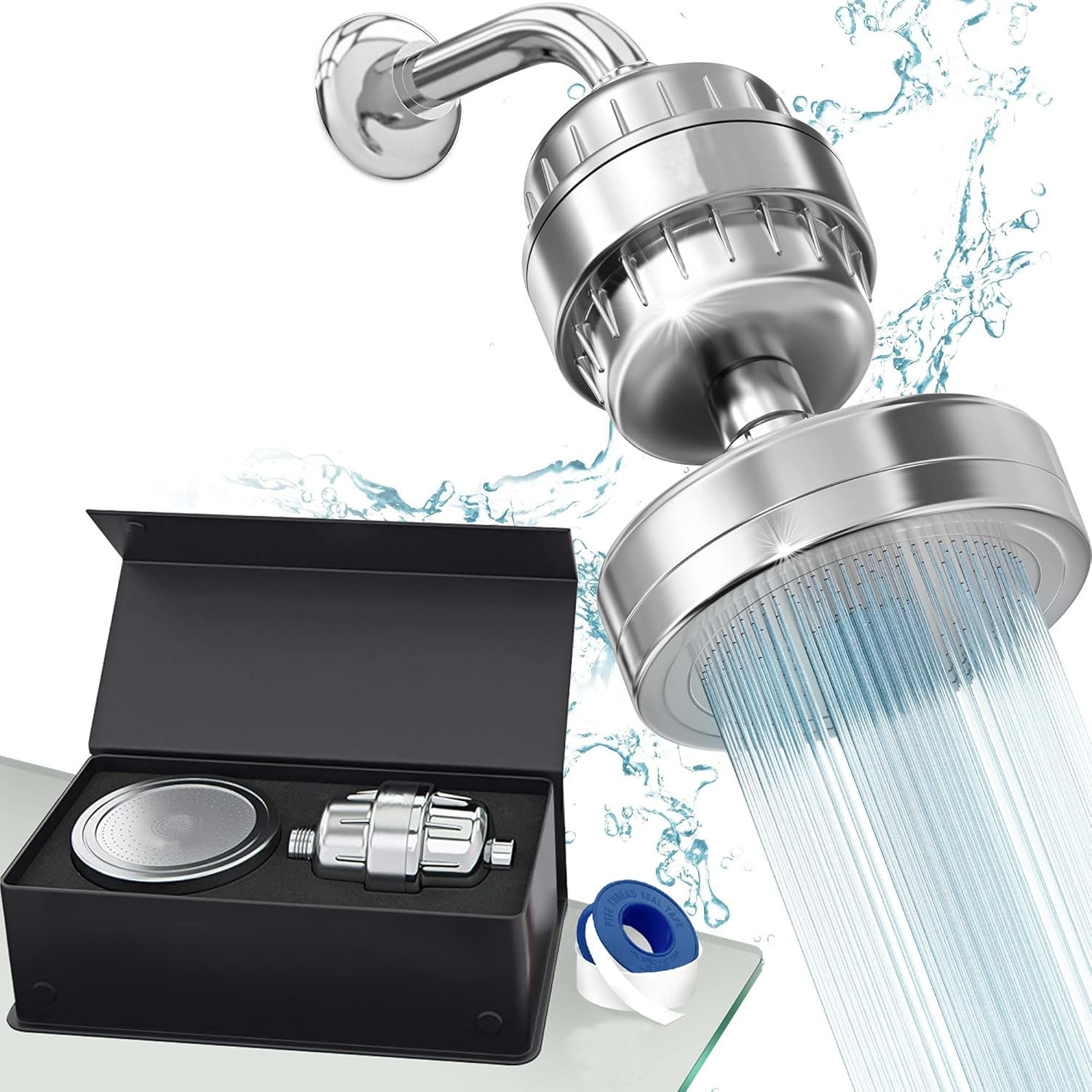 Cross-border e-commerce bath purifier shower head gift + shower filter set Shower filter full figure