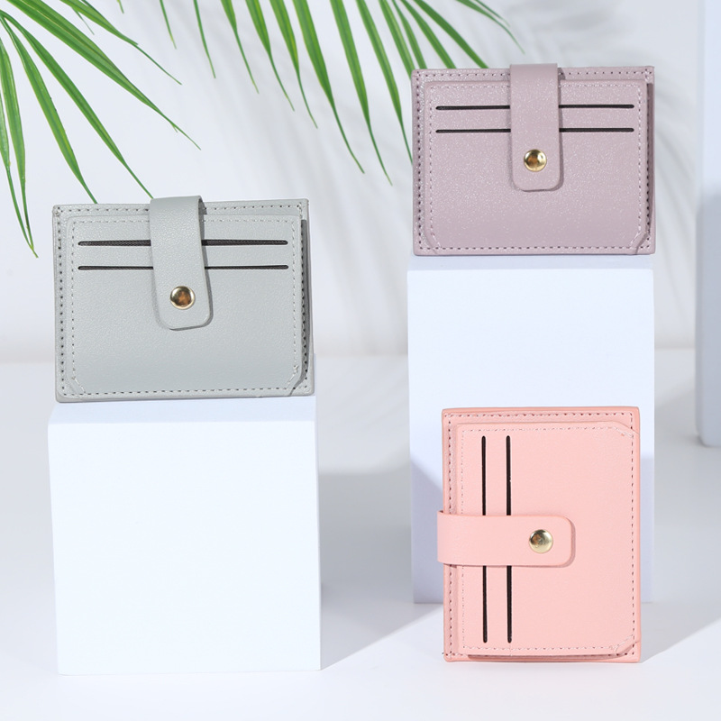 New style of PU leather bag and card case for women, simple, fashionable, classic solid color, drawstring, snap button, coin purse for women, ins details Picture