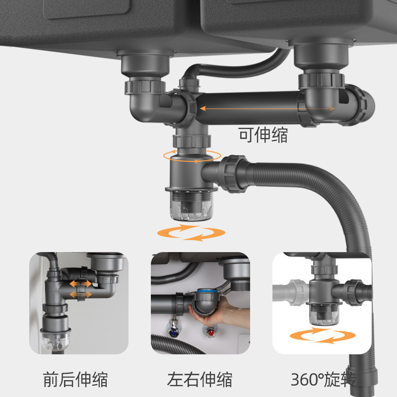 Sink drain set, kitchen sink drain pipe accessories, drain pipe, drainage pipe, dish sink pool pipe Specification drawing