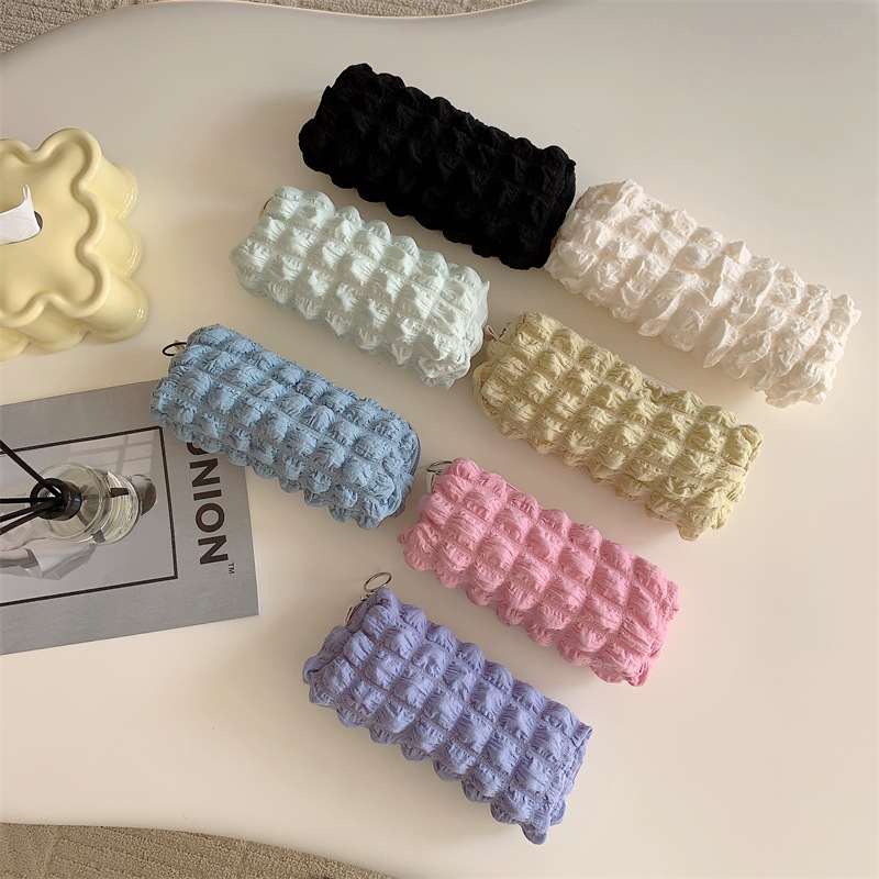 【 In Stock 】32241 Soft and fluffy pen case, Bubble stationery bag, Girl Storage Bag, Pleated makeup bag, girl full figure