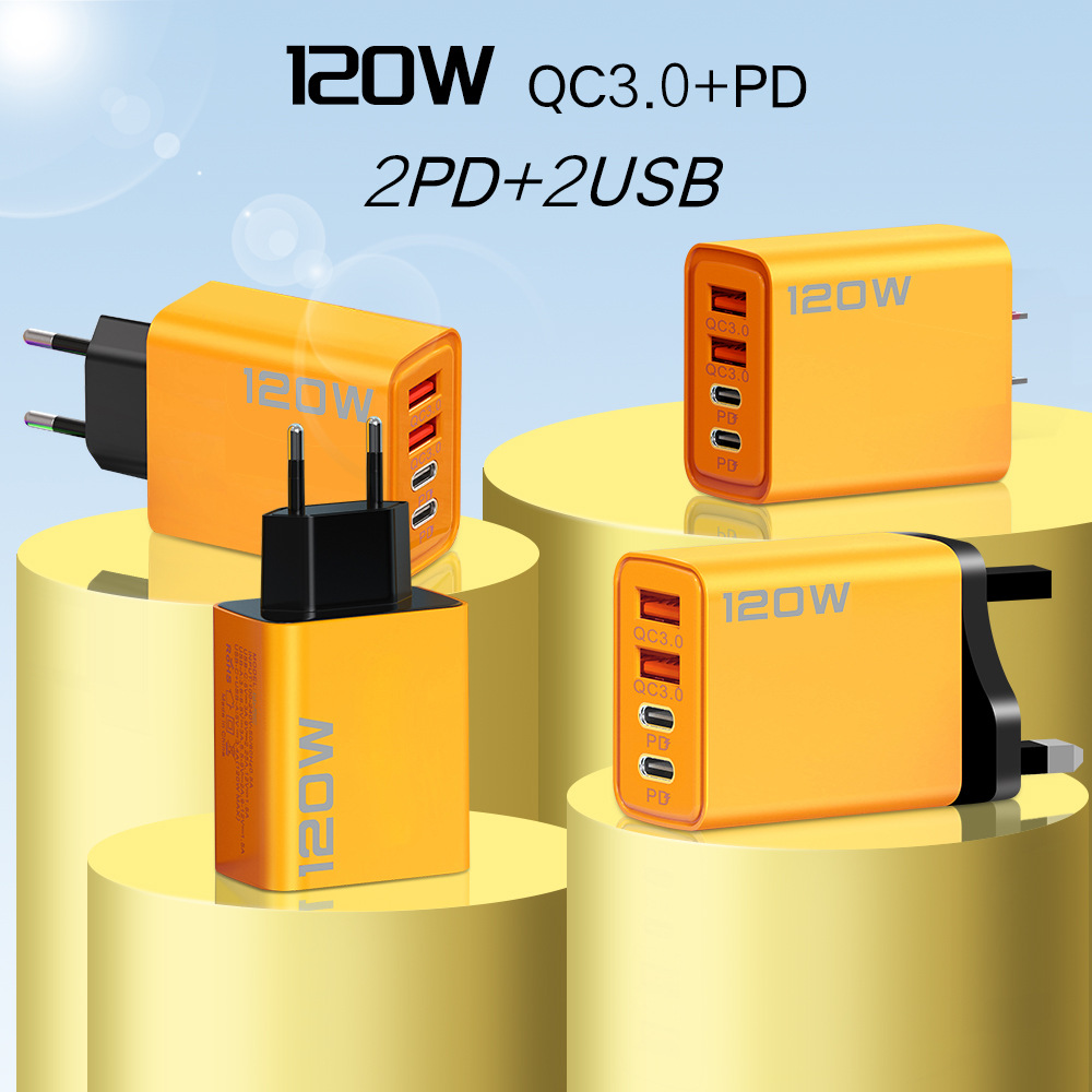 The 120W dual PD+ dual USB charger is suitable for the type-c charging heads of Apple, Huawei and Xiaomi mobile phones in Europe, America and the UK full figure
