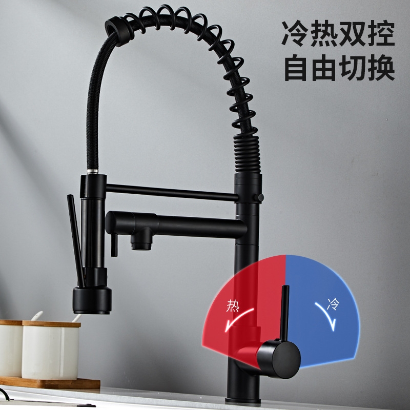 Factory direct sales of cross-border kitchen pull-out stainless steel spring hot and cold water faucets, dishwashing plates, sinks, mixing valve faucets Application Scenario