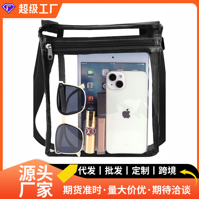 Customized European and American PVC transparent single-shoulder crossbody bag, portable waterproof shopping bag, multi-functional beach storage file bag full figure