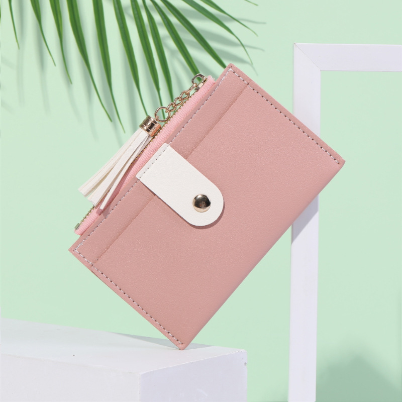 The card case, female card holder, bus card holder, zipper, coin bag, PU leather, spliced and color-blocked ID card, fresh and simple Specification drawing