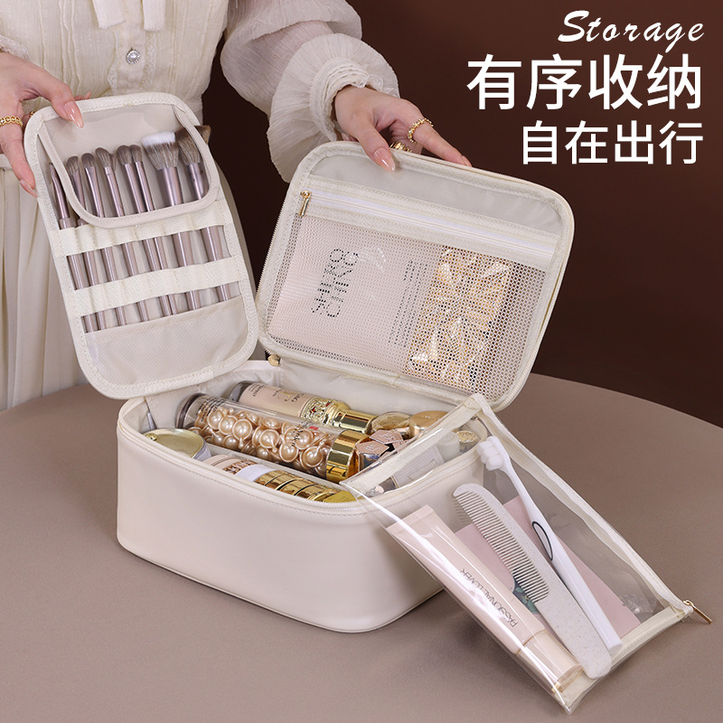 Cross-border zoned storage portable toiletry bag, travel high-end large-capacity skin care products, makeup brushes and cosmetics storage bag details Picture