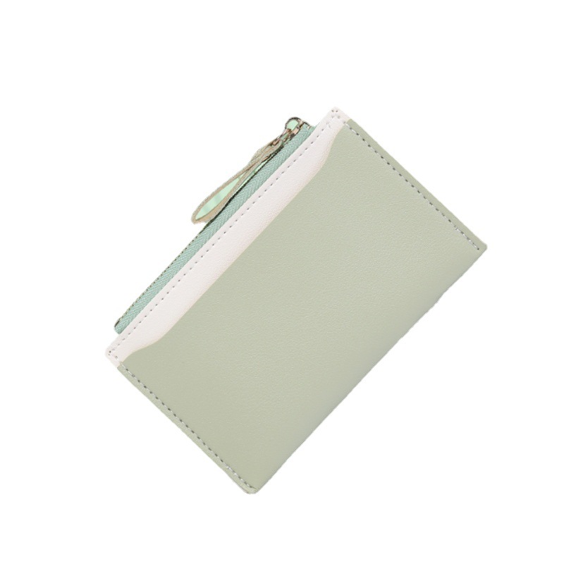 The card case, female card holder, bus card holder, zipper, coin bag, PU leather, spliced and color-blocked ID card, fresh and simple Item Picture