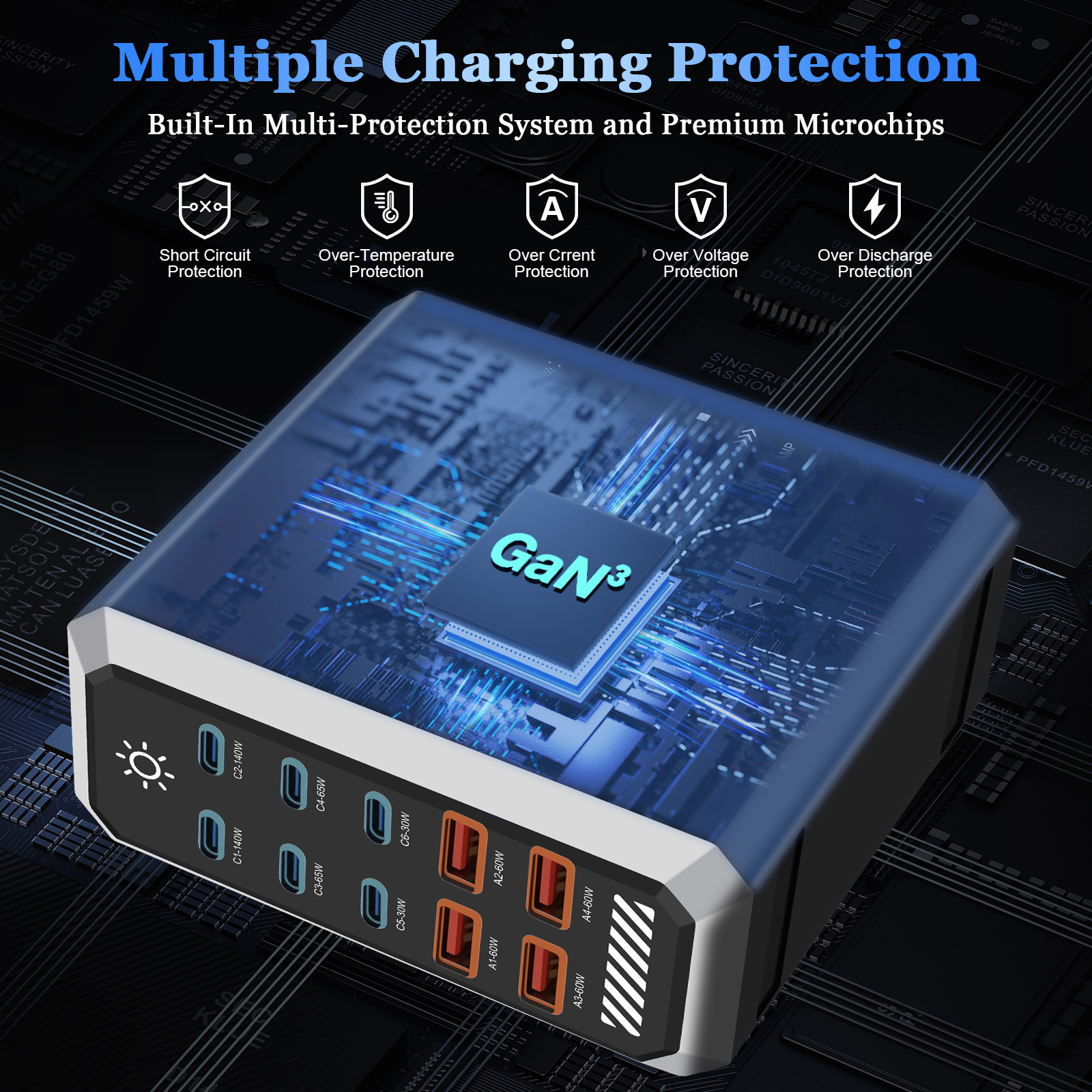 Multi-port usb charger, gallium nitride charger, charging head, multi-port fast charging 660w high-power desktop charging station details Picture