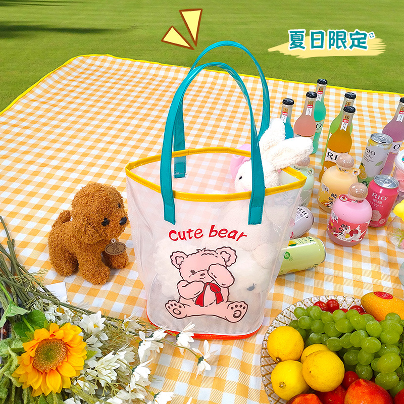 Cute cartoon bear tote bag, girlish transparent PVC jelly bag, portable large-capacity beach bag and swimming bag Specification drawing