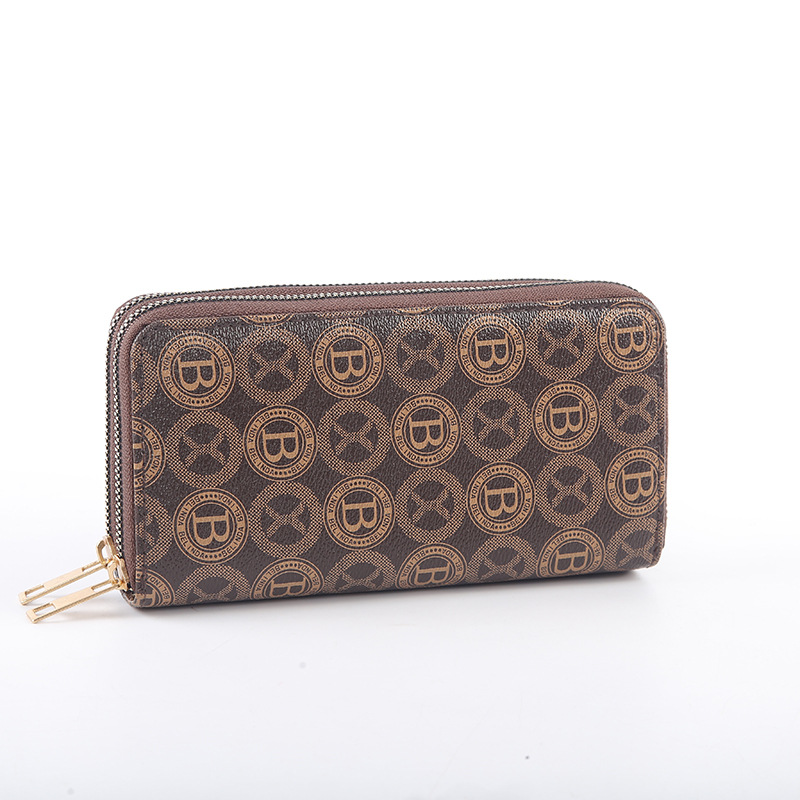 New printed wallet, long large-capacity double-layer clutch bag, double-zipper multi-functional retro portable bag Item Picture