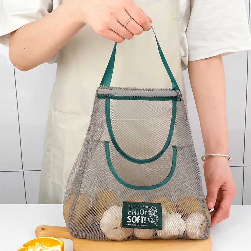 Kitchen wall-mounted fruit and vegetable storage bag, ginger, garlic and onion mesh, breathable and moisture-proof, can be carried and hung as a household storage bag Specification drawing