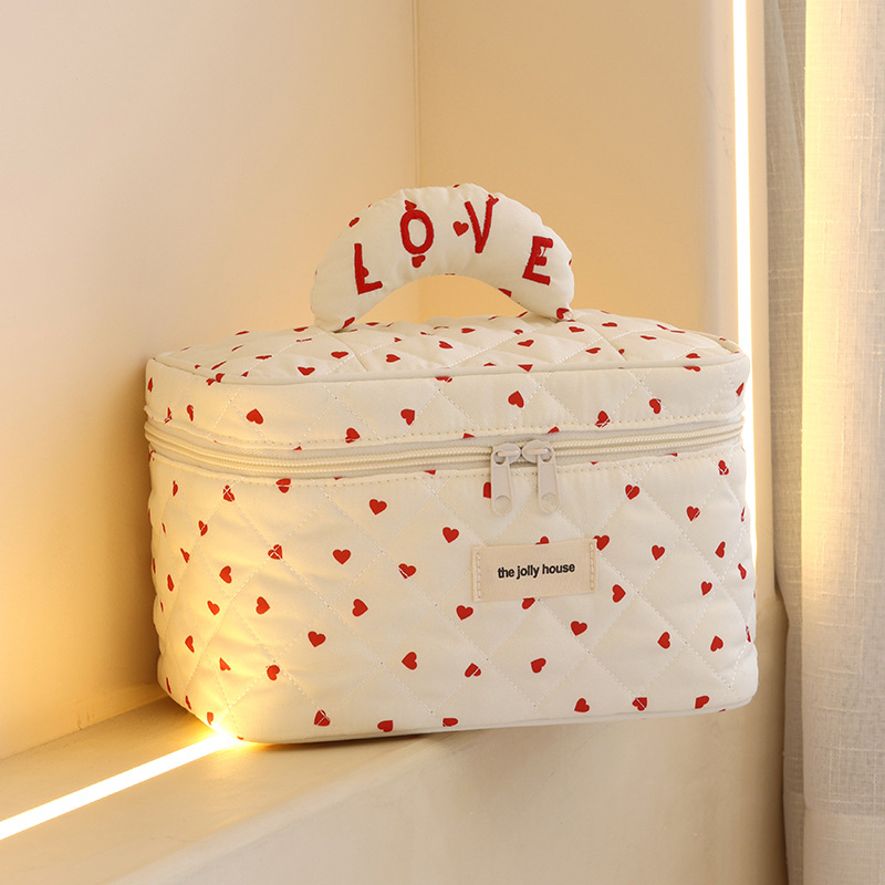 New heart-shaped makeup bag, large-capacity, multi-functional portable travel skincare and toiletry bag, storage bag details Picture