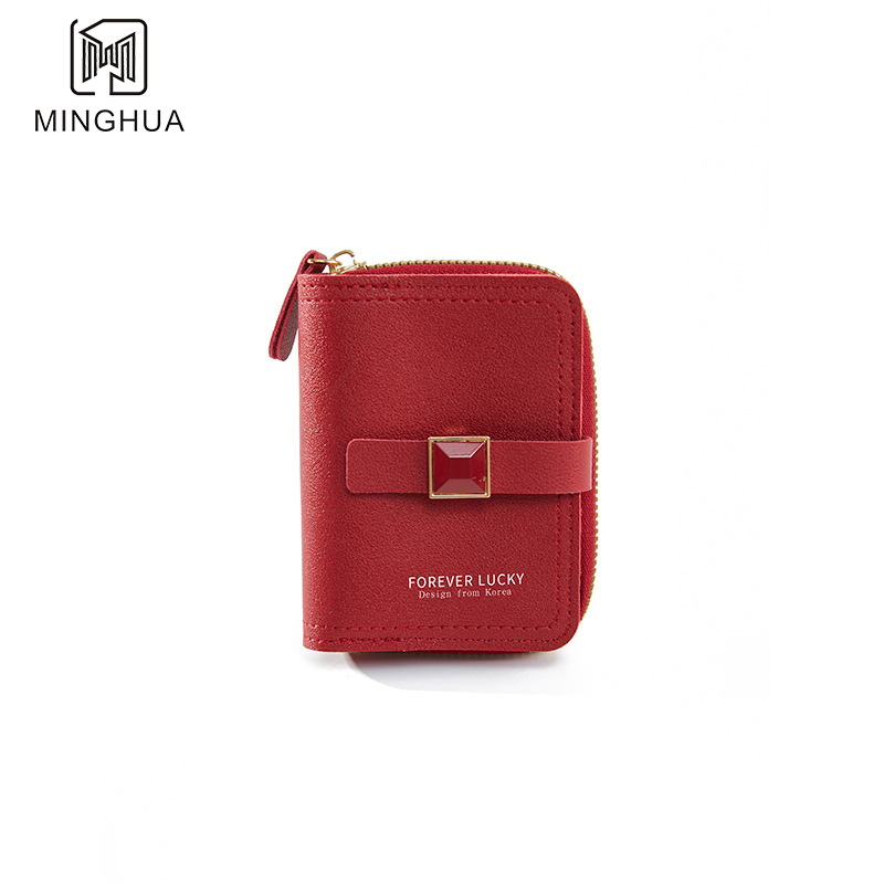 Women's short coin purse, soft leather zipper coin bag, hand-held bag, ID bag, key card bag, wallet bag details Picture