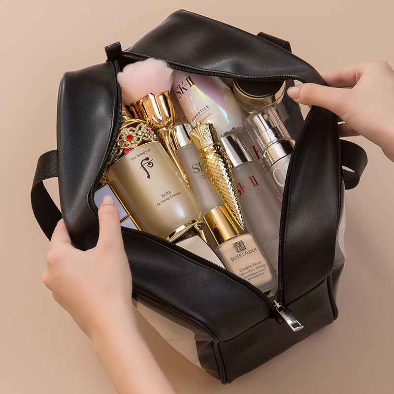 High-appearance-level hand-held waterproof letter cosmetic bag, storage bag wholesale, pu transparent toiletry bag, large capacity, high-end feel Specification drawing