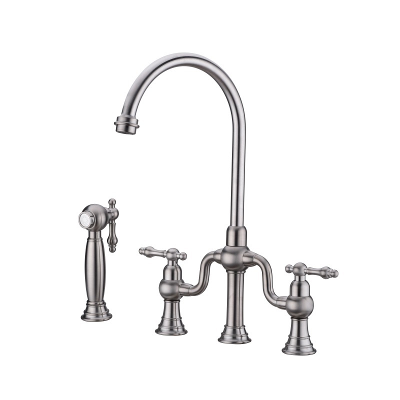 Kaiping Youjia Sanitary Ware underbody basin three-hole cold and hot faucet, brushed gold double handle with spray gun, American-style faucet 33046 Specification drawing