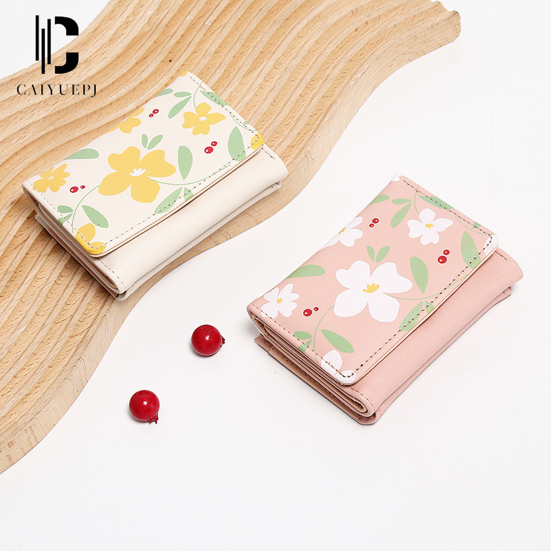 Printed girl coin purse, three-fold student wallet, card case integrated, short card case, coin purse, mini small bag details Picture