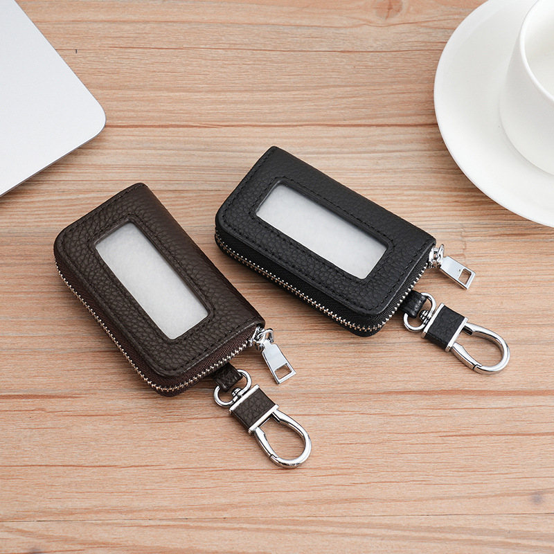 Cross-border light luxury genuine leather car key case for men, visible transparent window key case, portable, waterproof, multi-color, universal for women full figure