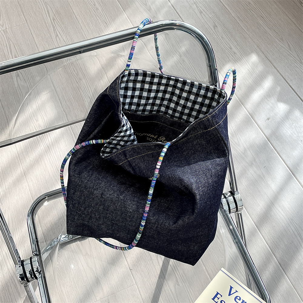 53132 Retro double-sided denim canvas bag for women, a new Korean versatile large-capacity single-shoulder fabric bag for commuting details Picture