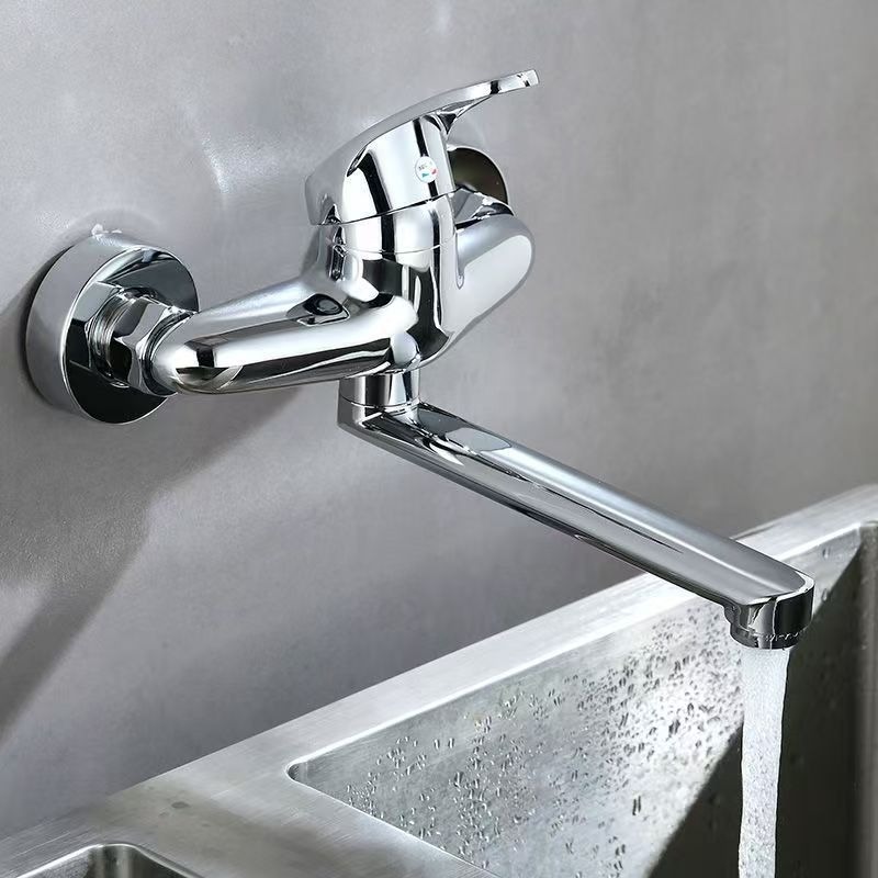 Copper kitchen wall-mounted cold and hot washing basin, sink, single faucet, laundry, balcony sink, and adjustable faucet Specification drawing