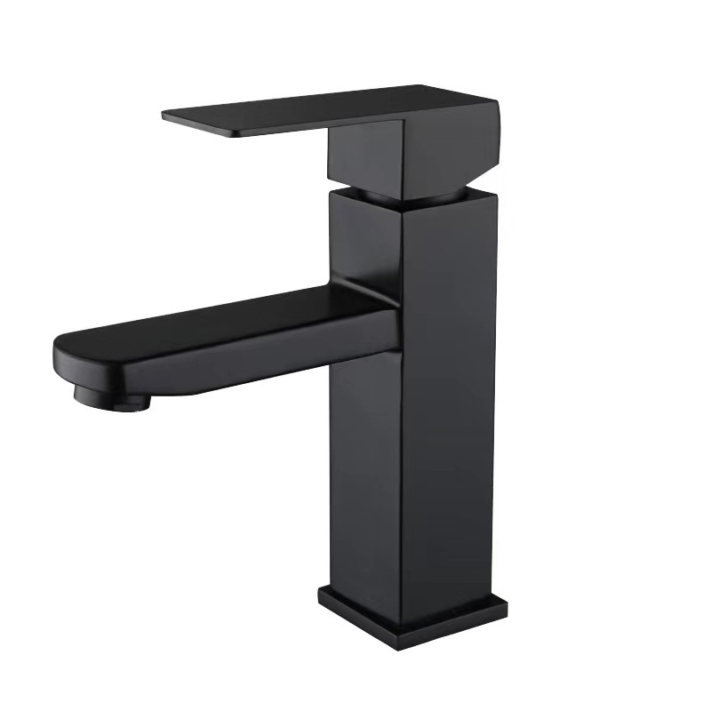 304 stainless steel faucet with high washbasin, household bathroom hand washing basin, cold and hot black square faucet Item Picture