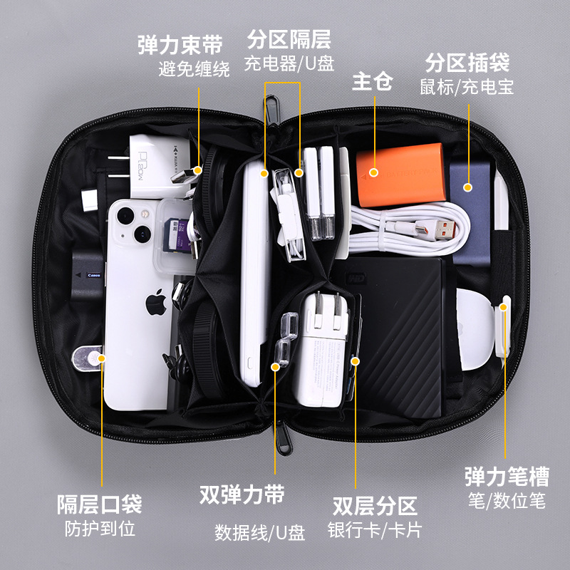 Digital storage bag for men, hard disk data cable accessories, portable large-capacity multi-functional storage box for travel, business trips and outdoor activities Specification drawing