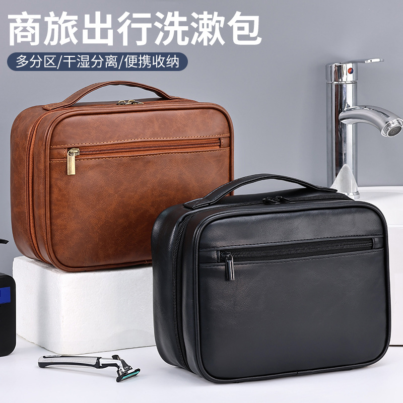 High-end, zoned storage Amazon men's pu toiletry bag, cross-border business, large-capacity waterproof storage makeup bag details Picture