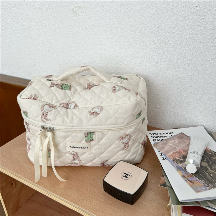 Ins-style bear and rabbit makeup bag, large-capacity stationery storage bag, pen case, portable travel toiletry bag, three-piece set details Picture