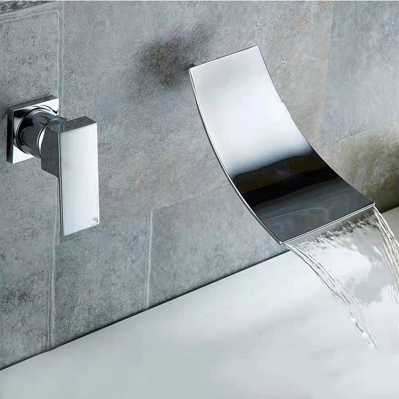 Nordic all-copper wall-mounted concealed waterfall wall, cold and hot face basin, washbasin, sink, built-in wall with faucet outlet full figure