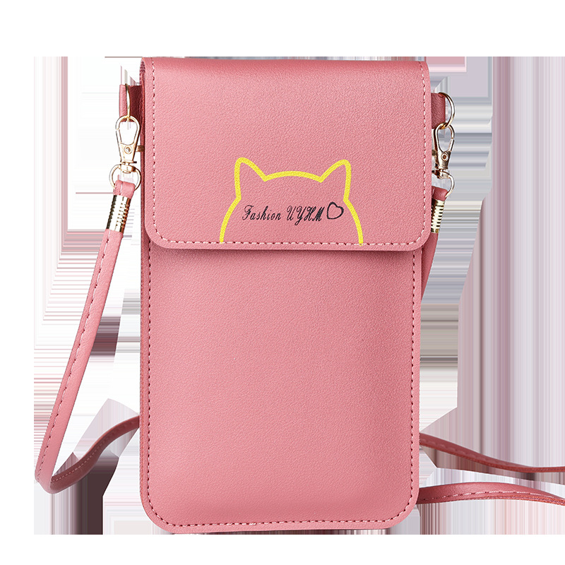 2022 New style Women's trendy lock-lock crossbody pu leather touch screen mobile wallet, women's retro student buckle small wallet Item Picture