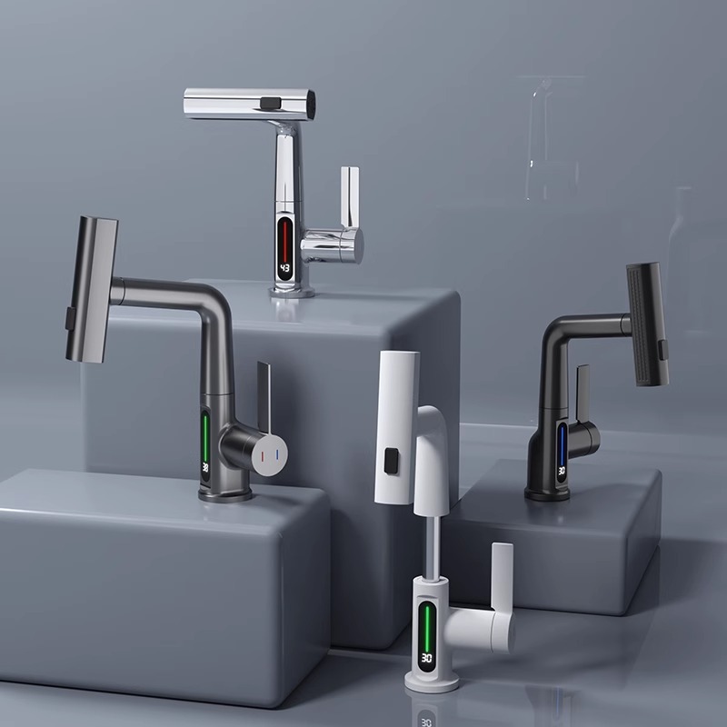 Wholesale of Feiyu washbasin faucet with universal rotating swing arm, multi-functional stainless steel pull-out faucet for heating and cooling Specification drawing