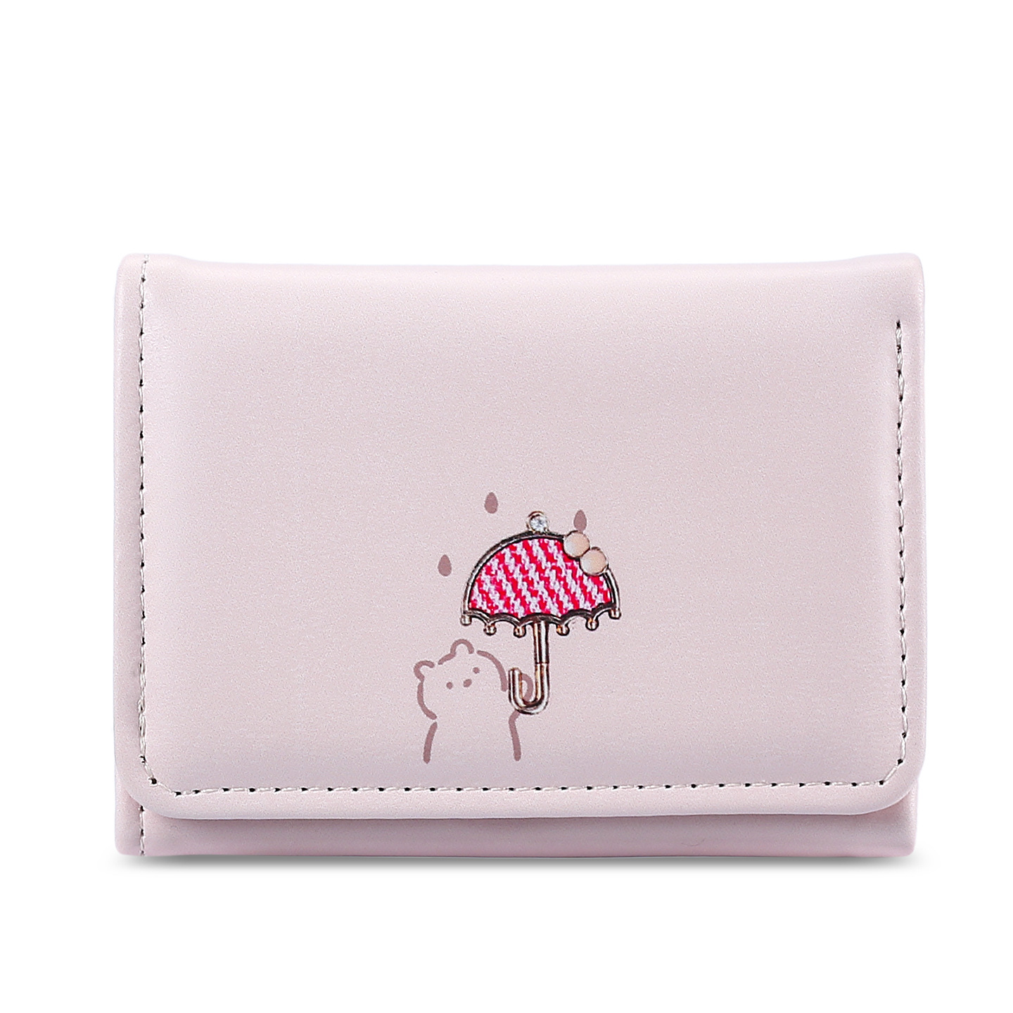 A new short wallet for women from Ailun, featuring cute Japanese and Korean cartoon umbrellas, a card holder with a snap button, and a simple 30% off coin purse Item Picture
