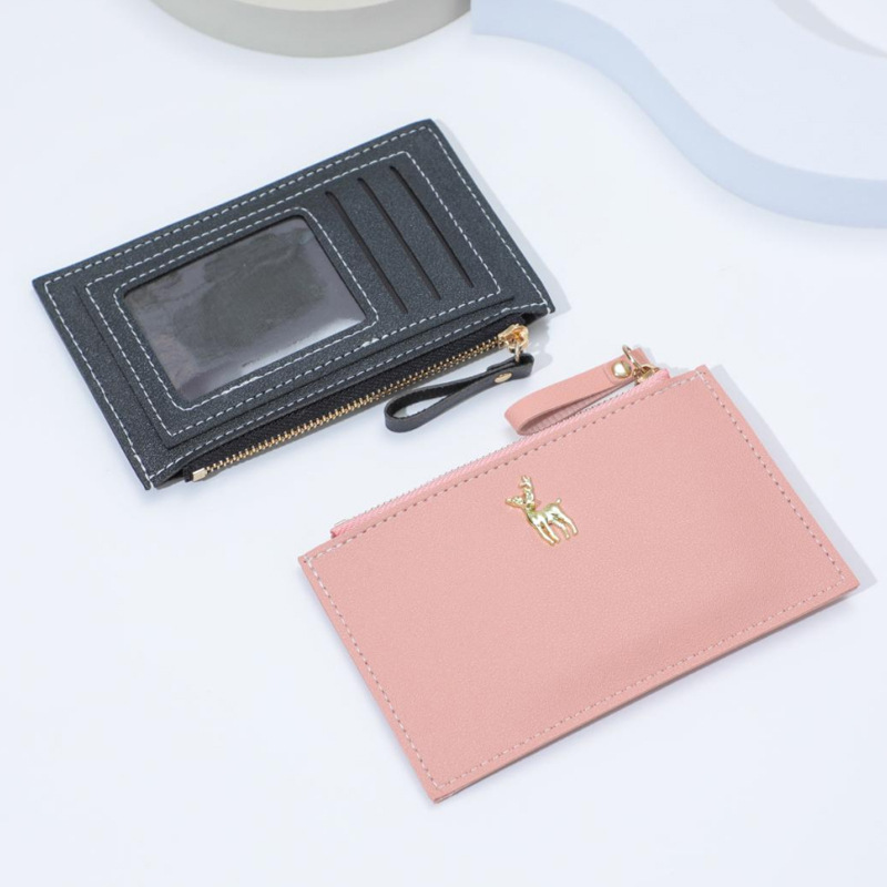 2024 New women's card case zipper clutch, student and white-collar Japanese-style wallet, card case with multiple slots, metal deer Specification drawing