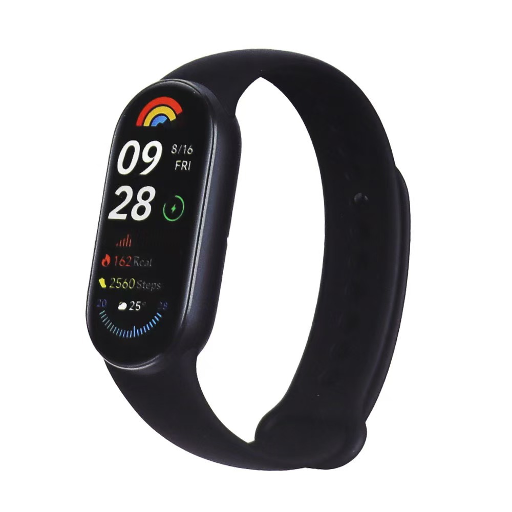 The new waterproof M9 smart bracelet features NFC access control, heart rate, blood pressure, blood oxygen, and multi-language wechat reminders Specification drawing