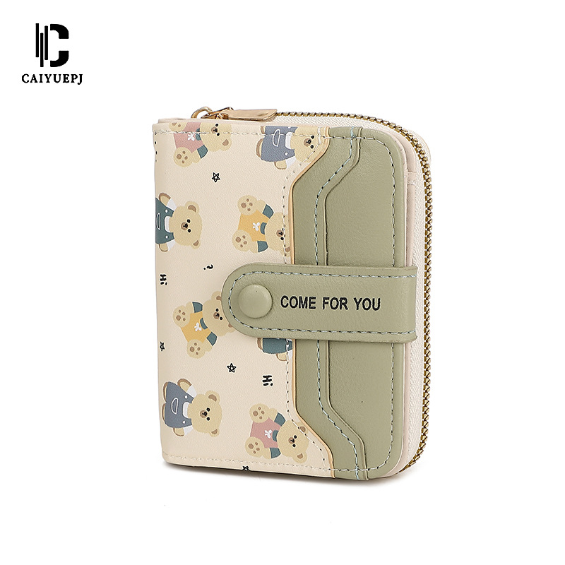 New short women's wallet, cross-border bear print, multi-slot zipper card case, women's Wallet, cute coin purse Item Picture