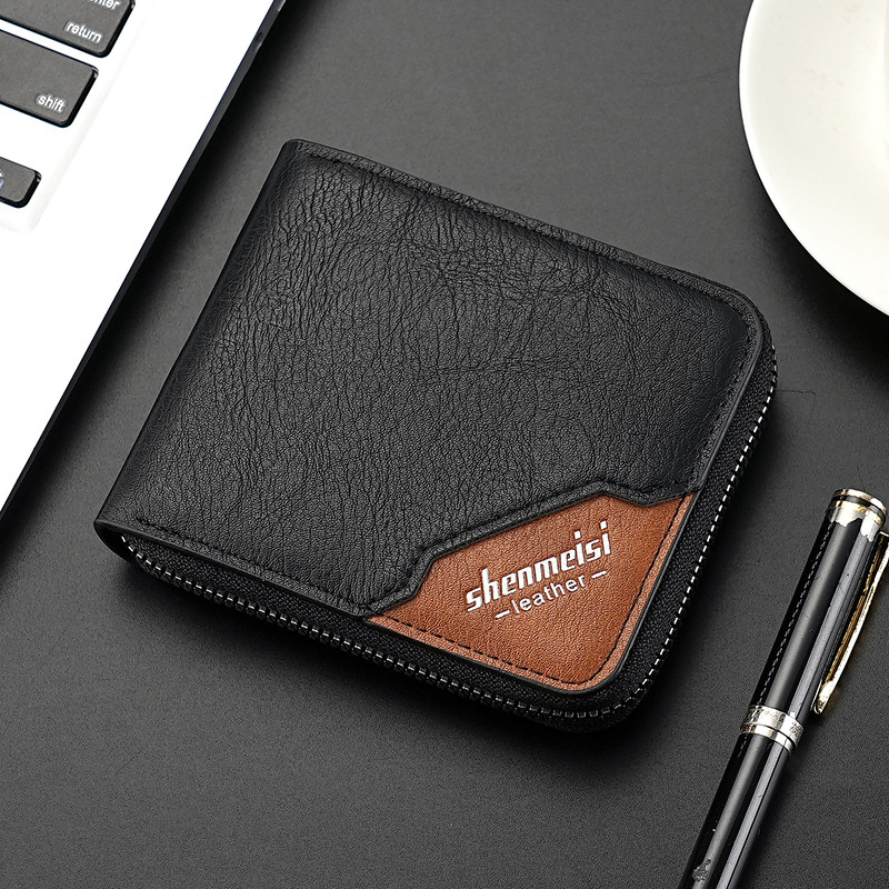 New men's wallet, fashionable and retro, large-capacity wallet, zipper bag, coin purse, men's short chain wallet full figure
