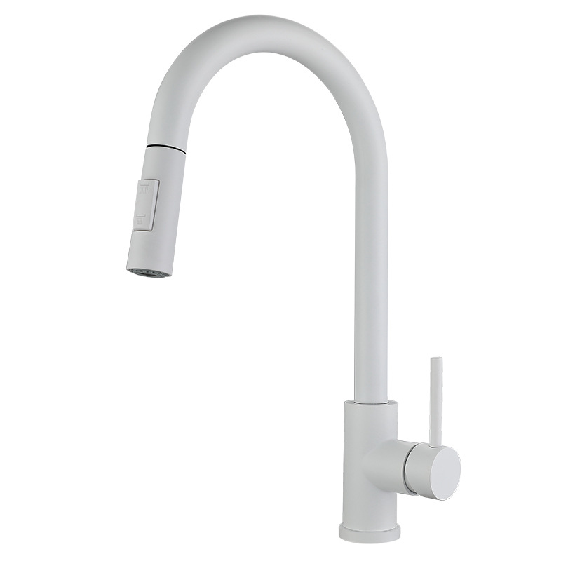White kitchen, hot and cold rotating, pull-out sink, sink, retractable, splash-proof stainless steel faucet Item Picture