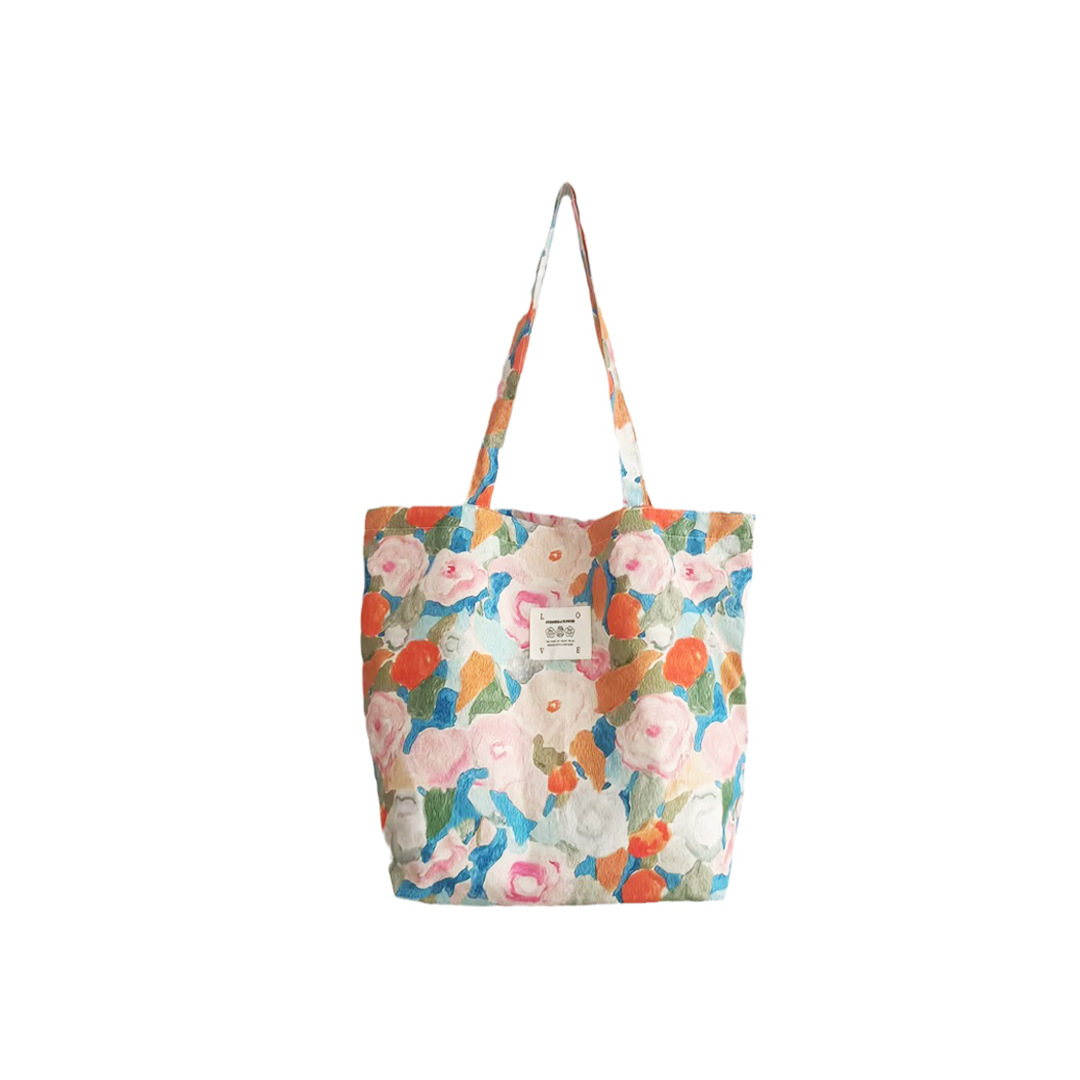 26101 Retro Summer Casual open-shoulder bag for women, Monet Garden print student travel canvas tote bag Item Picture