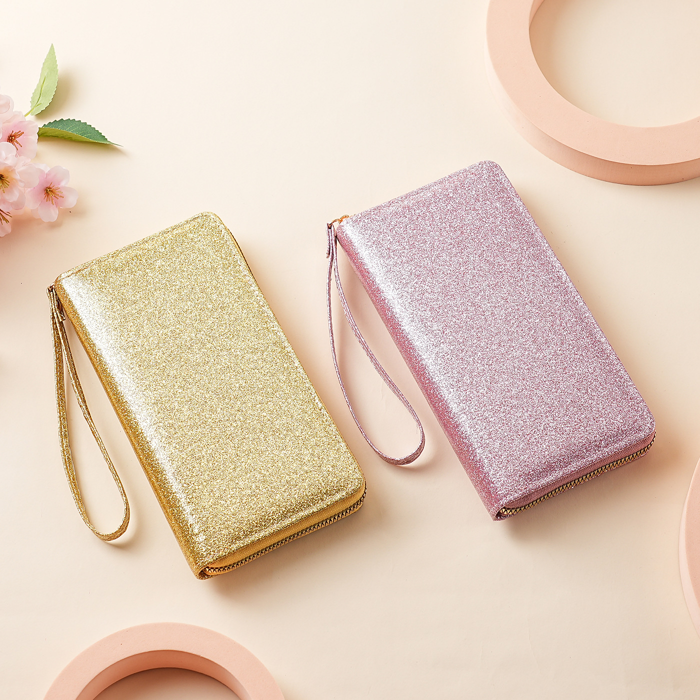 Sequined cross-border starry sky organ long zipper wallet, ladies' pearlescent multi-layered mobile phone glitter handbag full figure