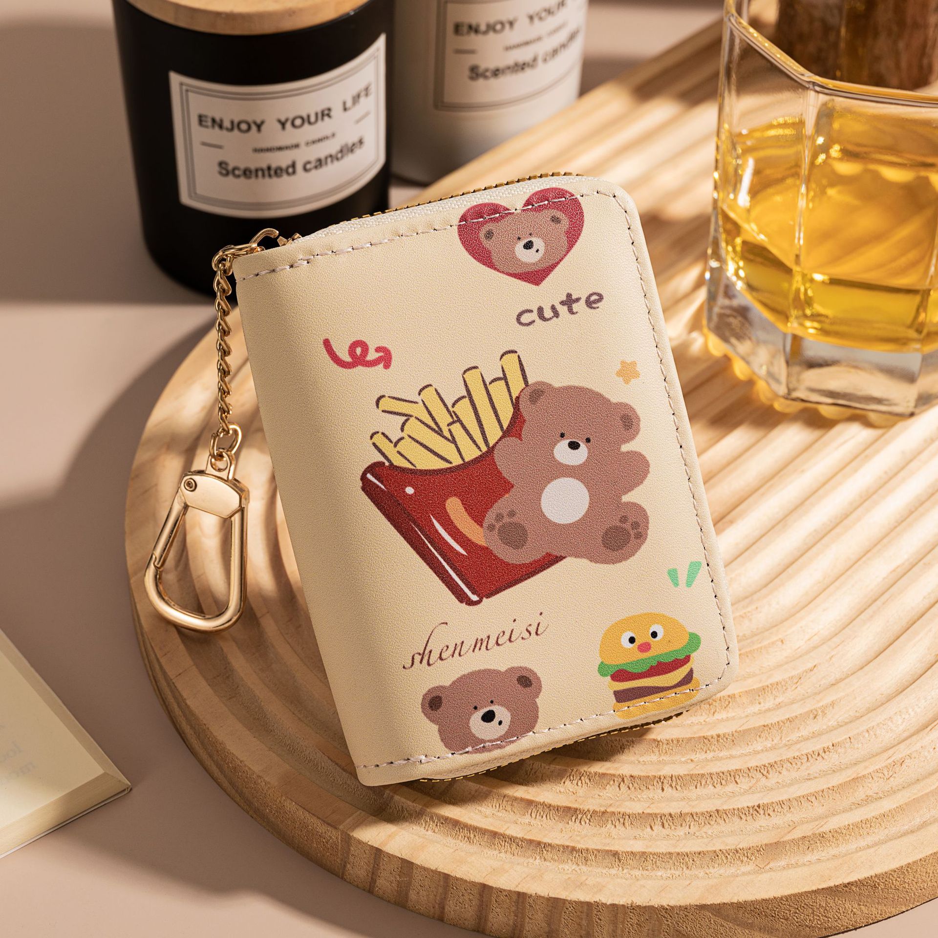 The new cute and sweet cartoon bear "Wandering Buckle" coin purse features a multi-slot card holder for storing bank cards full figure