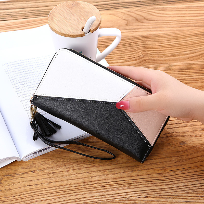 Color-blocking and spliced long wallet, women's clutch bag, 2020 new large-capacity zipper wallet, women's trendy style details Picture