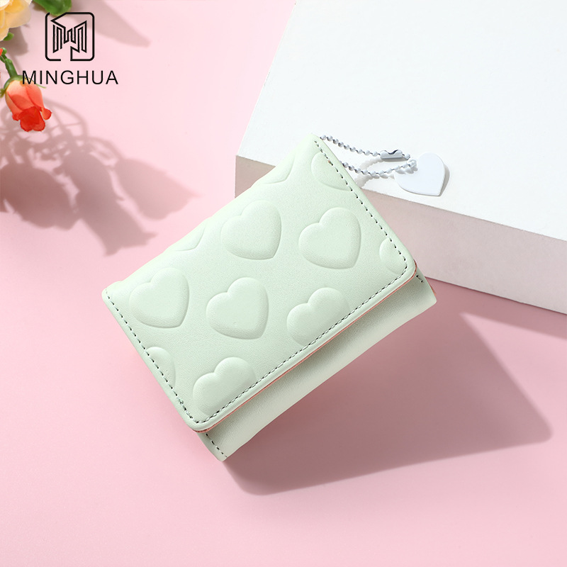New short, solid-color, multi-slot, heart-shaped, simple, cross-border and cute coin purse wholesale for women full figure