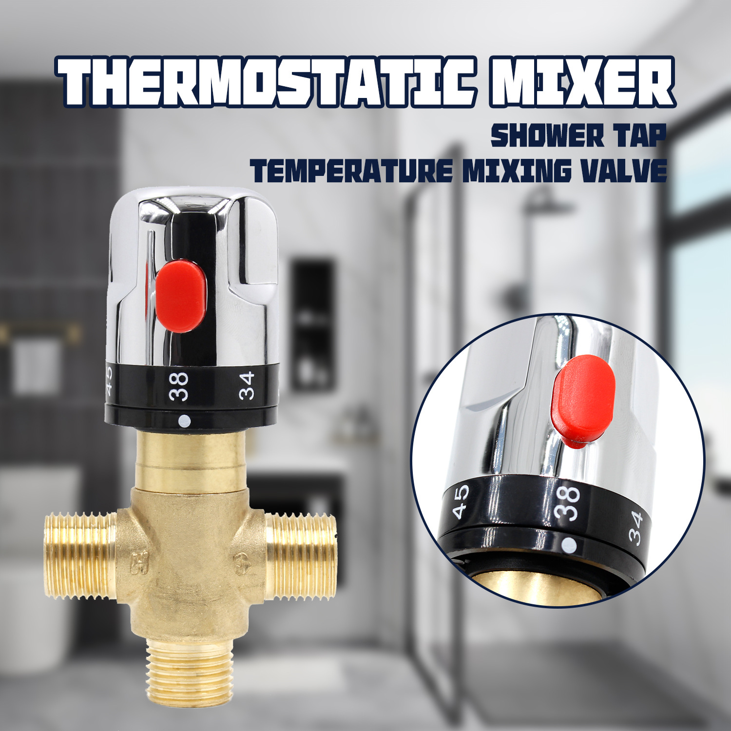 Brass constant-temperature mixing valve, bathroom constant-temperature faucet, temperature-controlled mixer constant-temperature valve, home decoration constant-temperature pipeline valve full figure
